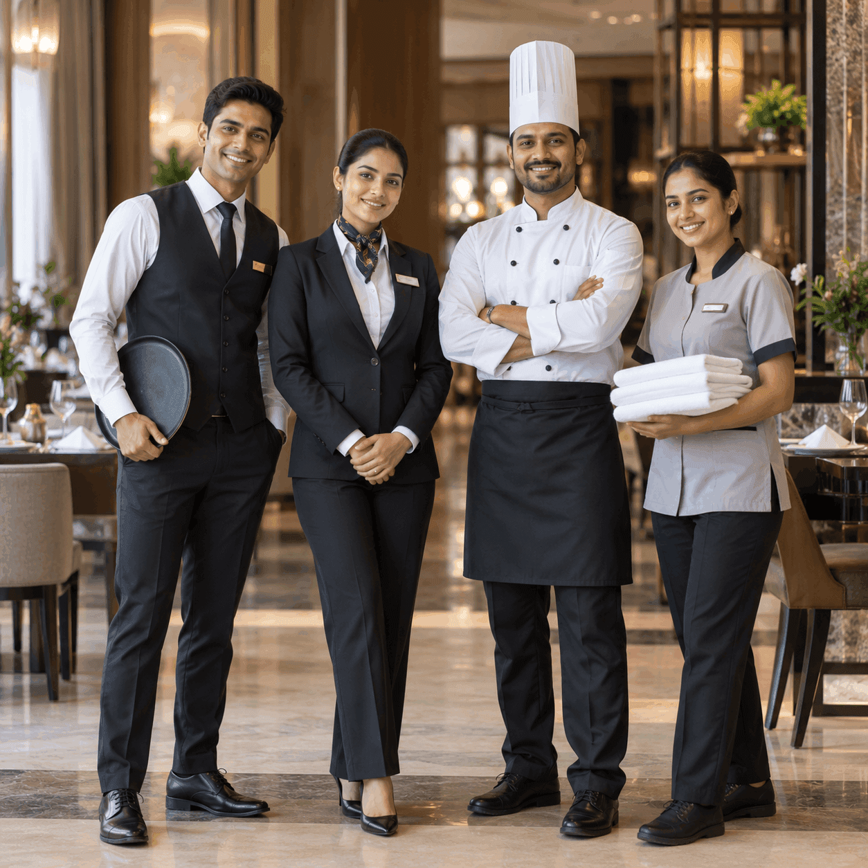 custom hospitality and hotel uniforms for hotel staff by a uniform manufacturer in India